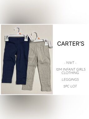 CARTER’S - 12M - NWT - INFANT GIRLS 2PC SPARKLE GREY / NAVY LEGGINGS LOT